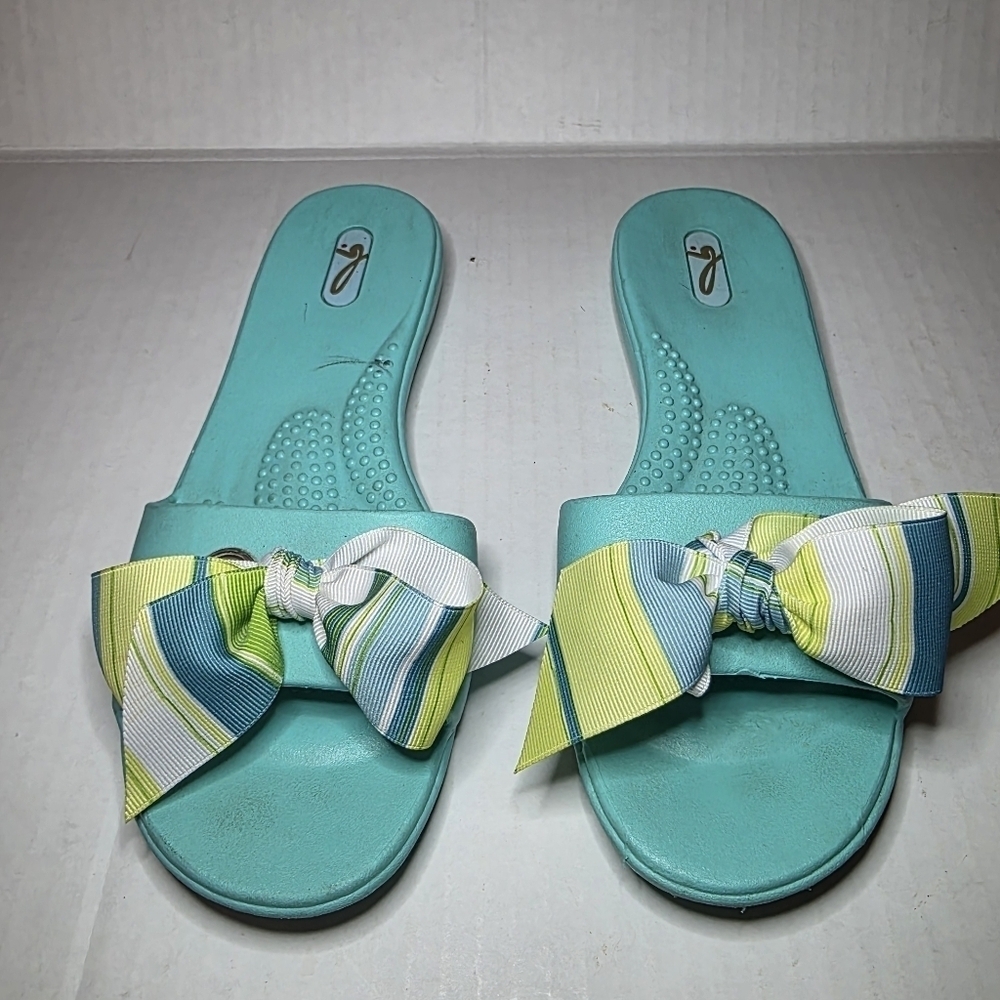 Oka B Slide Blue with Fabric Bow Sz M